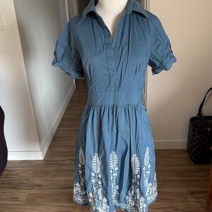 BCBGMaxAzria Blue Dress with White Embroidery
